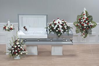 Red Rose and White Carnation Visitation Arrangement Collection